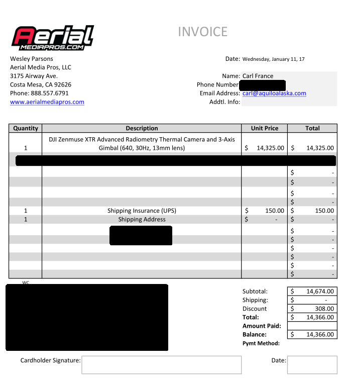 DJI XT Invoice