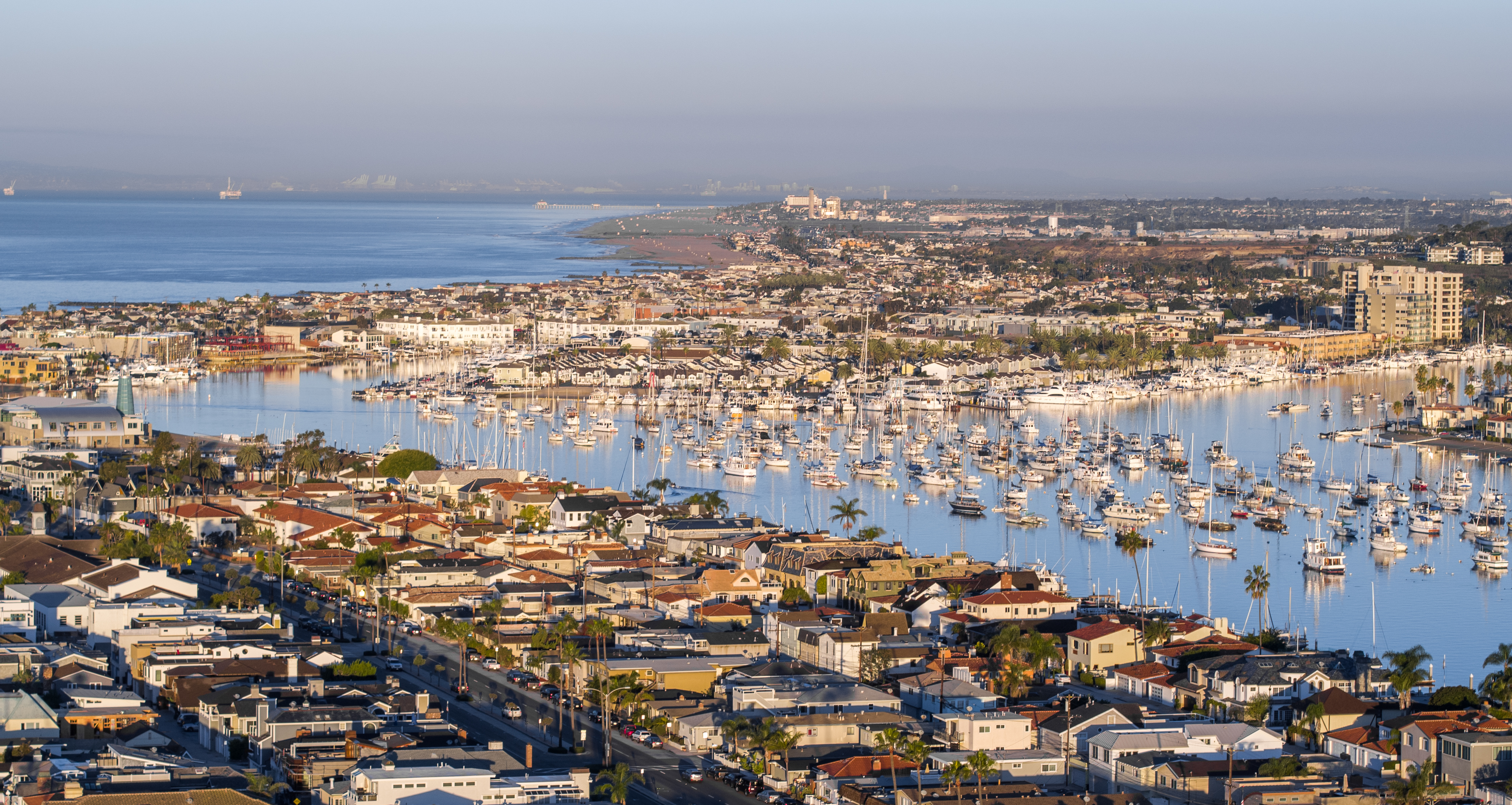 Newport Harbor with Huntington Beach in the background