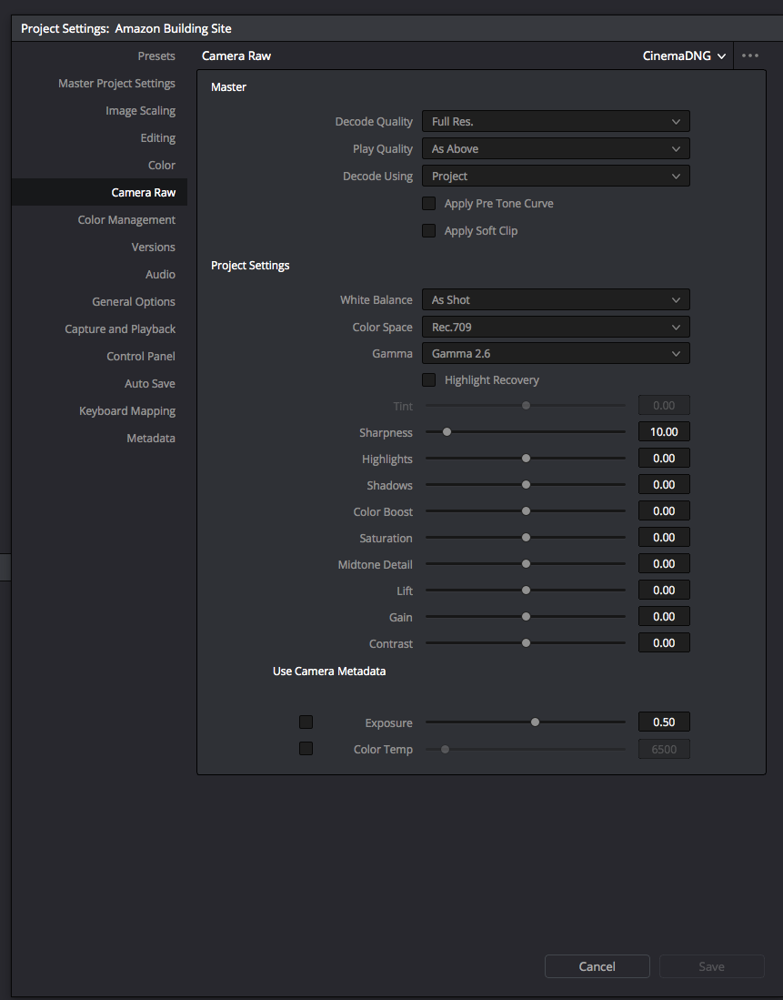 Resolve 12.5 project settings for X5R files